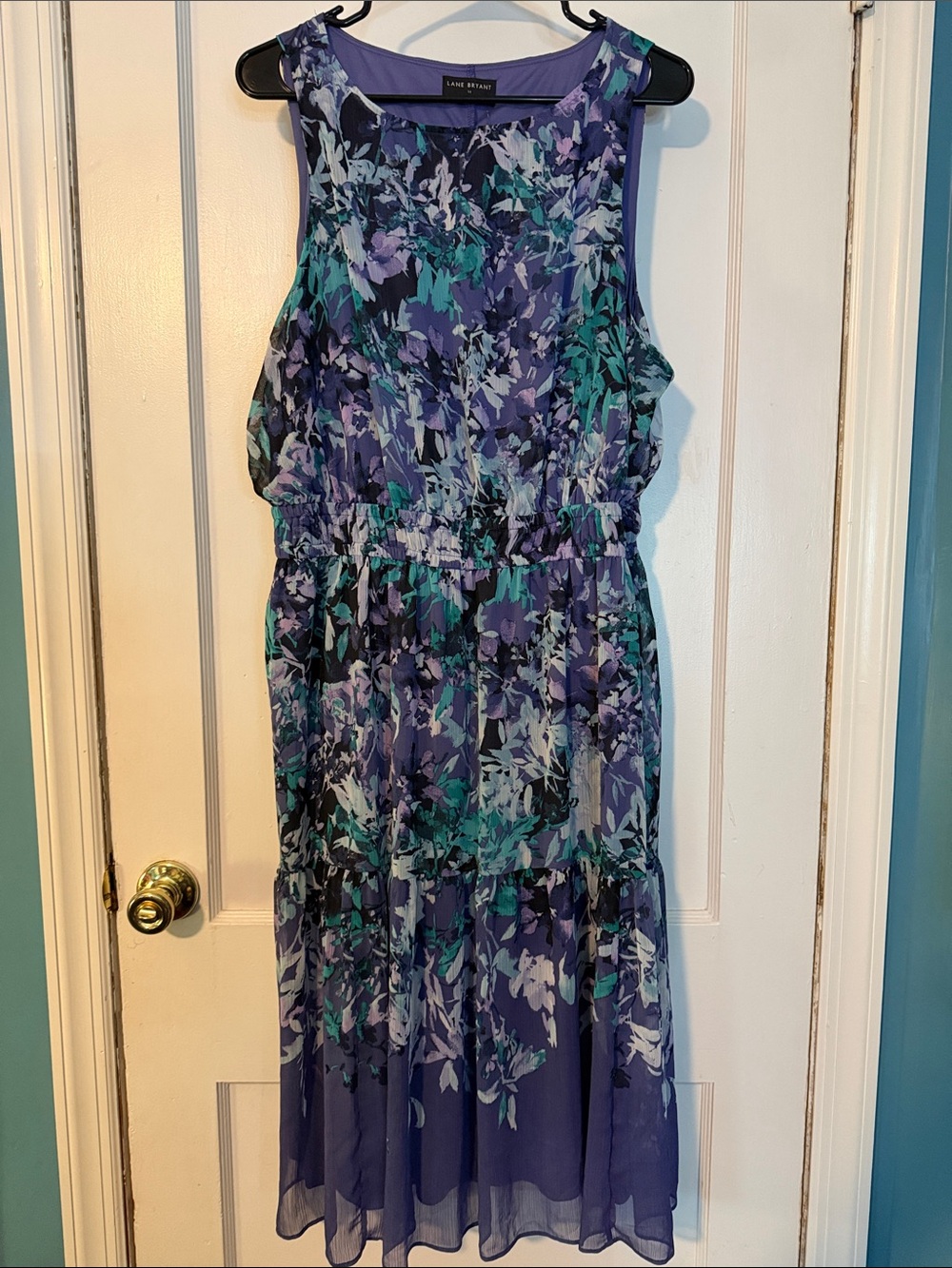 Lane Bryant Teal & Purple Floral Sleeveless Midi Dress
